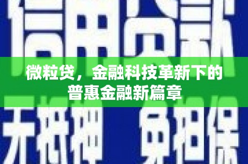 南芬微粒贷，金融科技革新下的普惠金融新篇章